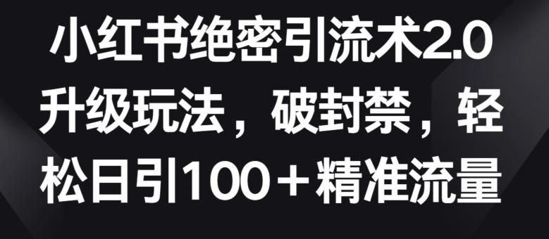 小红书绝密引流术2.0升级玩法，破封禁，轻松日引100+精准流量【揭秘】-闲赋网
