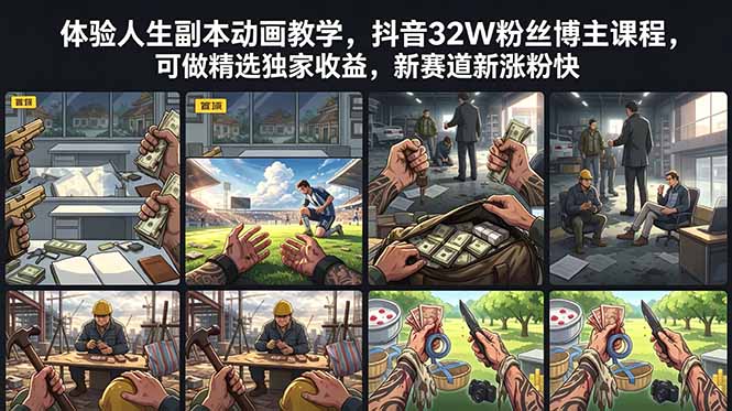 体验人生副本动画教学， 抖音32W粉丝博主课程，可做精选独家收益，新赛道新涨粉快-闲赋网