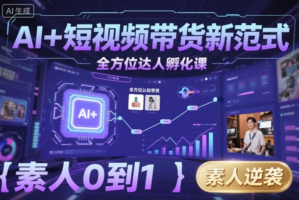 AI+短视频带货新范式全方位达人孵化课，素人也可以从0到1，全方位认知短视频带货-闲赋网
