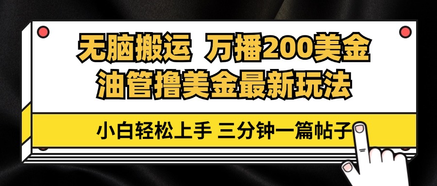 油管无脑搬运撸美金玩法教学，万播200刀，三分钟一篇帖子，小白轻松上手-闲赋网