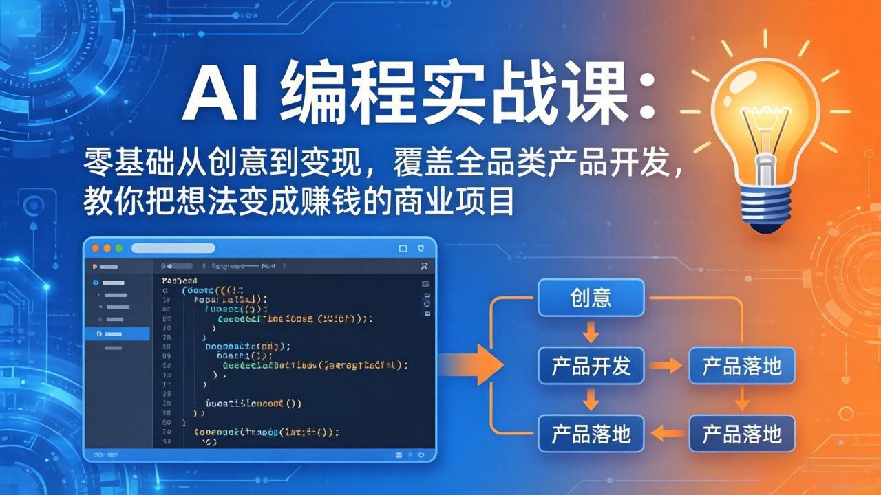 AI编程实战课-第三期-5月3更新：零基础从创意到变现，覆盖全品类产品开发，把想法变成赚钱项目-闲赋网