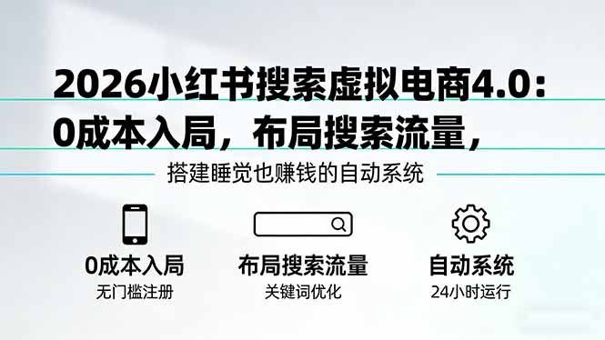 2026小红书搜索虚拟电商4.0：0成本入局，布局搜索流量，搭建睡觉也赚钱的自动系统-闲赋网