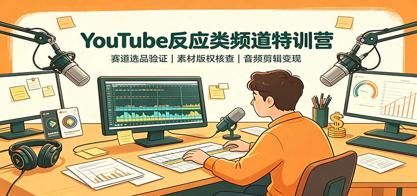 YouTube反应类频道特训营：赛道选品验证，素材版权核查，音频剪辑变现-闲赋网