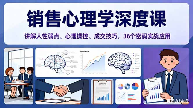 销售心理学深度课，讲解人性弱点、心理操控、成交技巧，36个密码实战应用-闲赋网