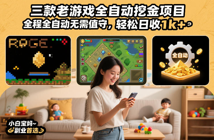 三款老游戏全自动挖金项目，全程全自动无需值守，轻松日收1k+，小白宝妈副业首选【揭秘】-闲赋网
