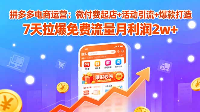 拼多多电商运营：微付费起店+活动引流+爆款打造 7天拉爆免费流量月利润2w+-闲赋网