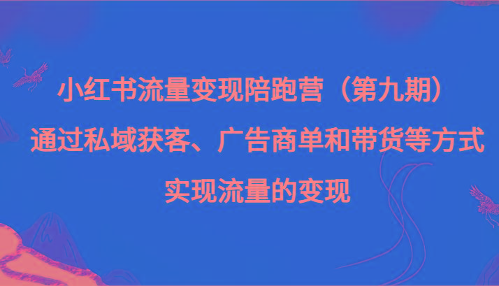 小红书流量变现陪跑营（第九期）通过私域获客、广告商单和带货等方式实现流量变现-闲赋网
