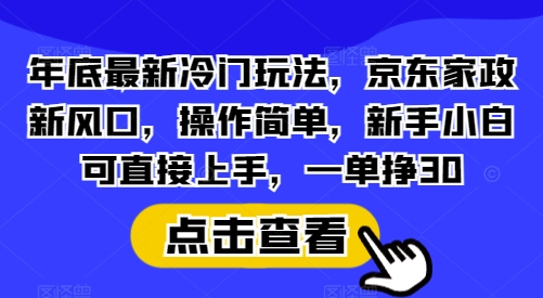年底最新冷门玩法，京东家政新风口，操作简单，新手小白可直接上手，一单挣30【揭秘】-闲赋网