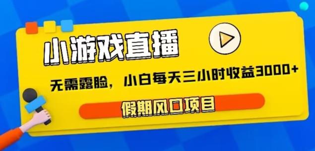 小游戏直播，假期风口项目，无需露脸，小白每天三小时，到账3000+-闲赋网