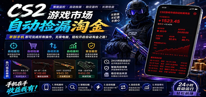 CSGO挂机捡漏项目通过利用游戏饰品交易机制，结合薄凉软件辅助捡漏，实现盈利-闲赋网