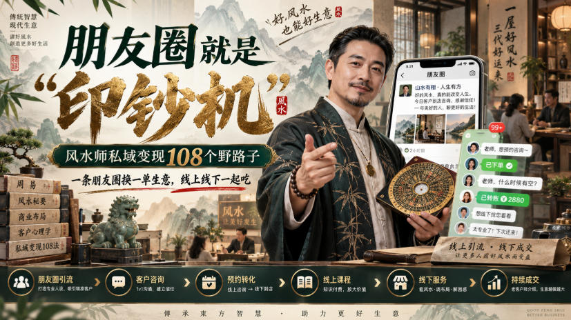 朋友圈就是“印钞机”，风水师私域变现108个野路子，一条朋友圈换一单生意，线上线下一起吃【文档】-闲赋网