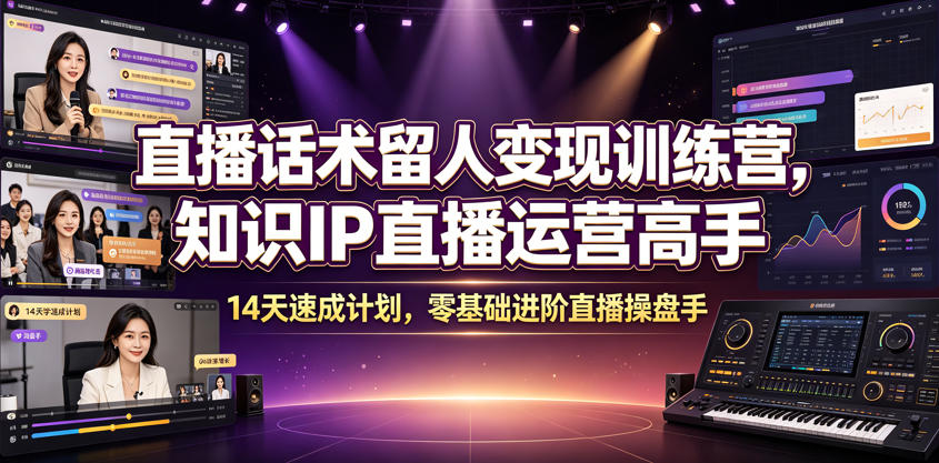 49337c2491177f03f8655046264e5795.jpeg 直播话术留人变现训练营,知识IP直播运营高手,14天速成计划,零基础进阶直播操盘手