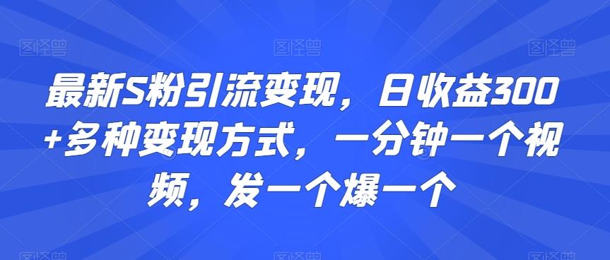 最新S粉引流变现，日收益300+多种变现方式，一分钟一个视频，发一个爆一个【揭秘】-闲赋网