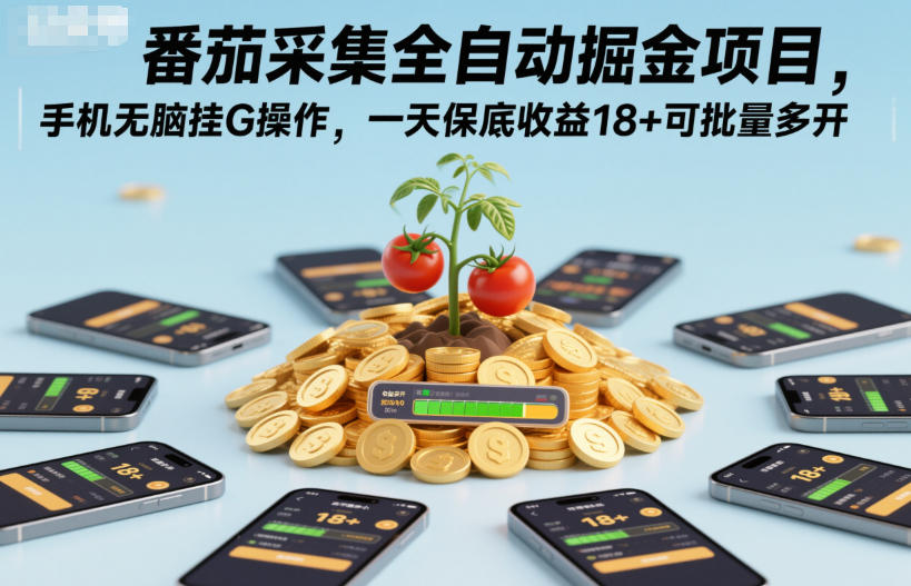 番茄采集全自动掘金项目，手机无脑挂G操作，一天保底收益18+可批量多开【揭秘】-闲赋网
