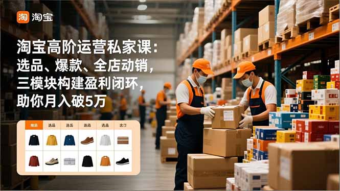 淘宝高阶运营私家课：选品、爆款、全店动销，三模块构建盈利闭环，助你月入破5万(更新12月-闲赋网