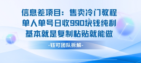 信息差项目：售卖冷门教程单人单号日收9张纯利基本就是复制粘贴就能做-闲赋网