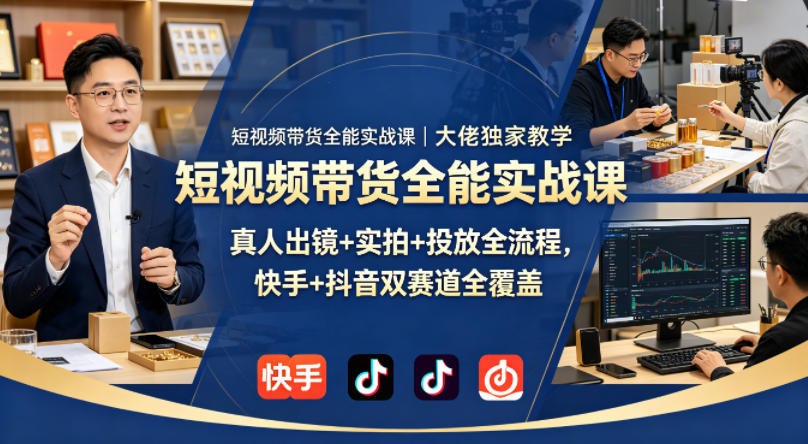 短视频带货全能实战课｜大佬独家教学，真人出镜+实拍+投放全流程，快手+抖音双赛道全覆盖-闲赋网