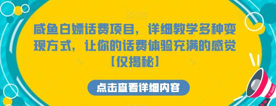 咸鱼白嫖话费项目，详细教学多种变现方式，让你的话费体验充满的感觉【仅揭秘】-闲赋网