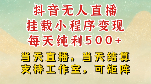 抖音无人直播挂载小程序变现每天纯利500+当天直播，当天结算支持工作室，可矩阵【揭秘】-闲赋网
