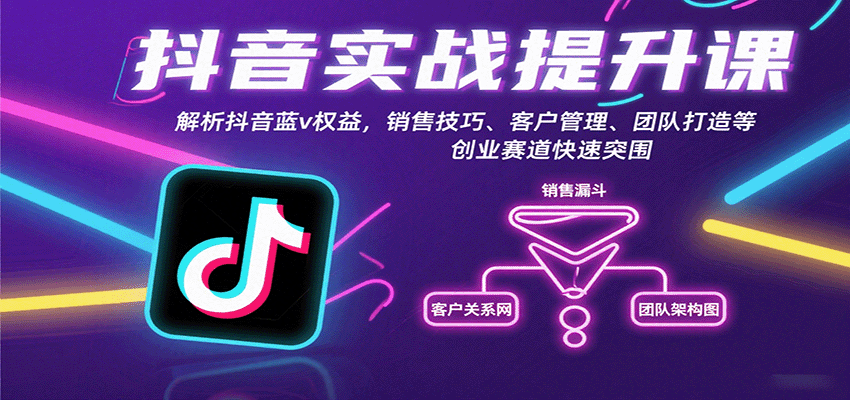 抖音实战提升课：解析抖音蓝v权益，销售技巧、客户管理、团队打造等创业赛道快速突围-闲赋网