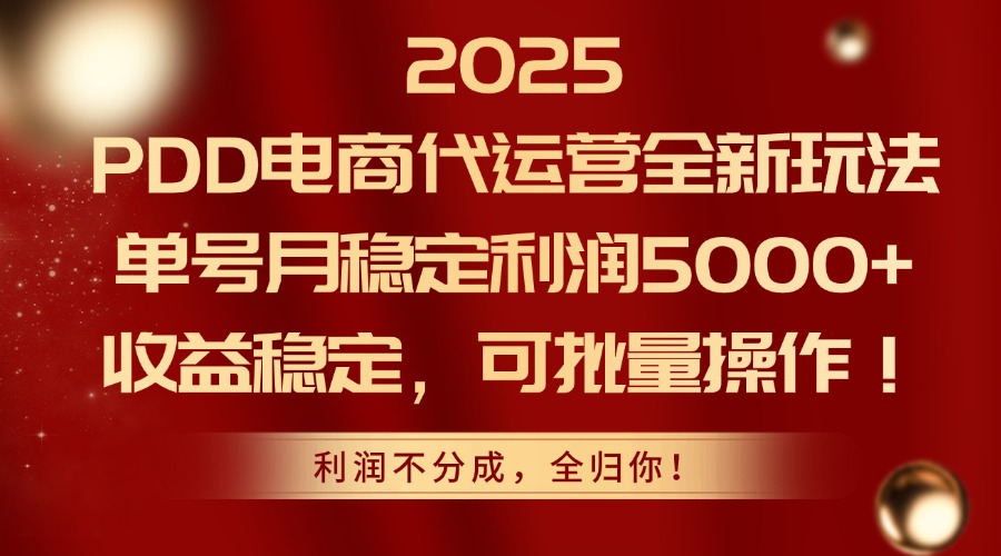 2025PDD电商代运营全新玩法，单号月稳定利润5000+，收益稳定，可批量操作-闲赋网
