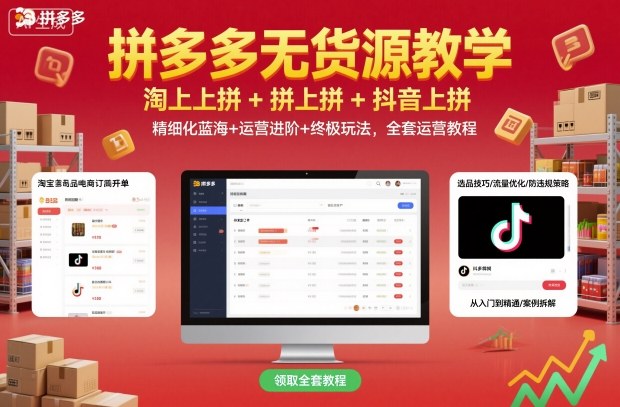 拼多多无货源教学，淘上拼+拼上拼+抖上拼，精细化蓝海+运营进阶+终极玩法，全套运营教程-闲赋网