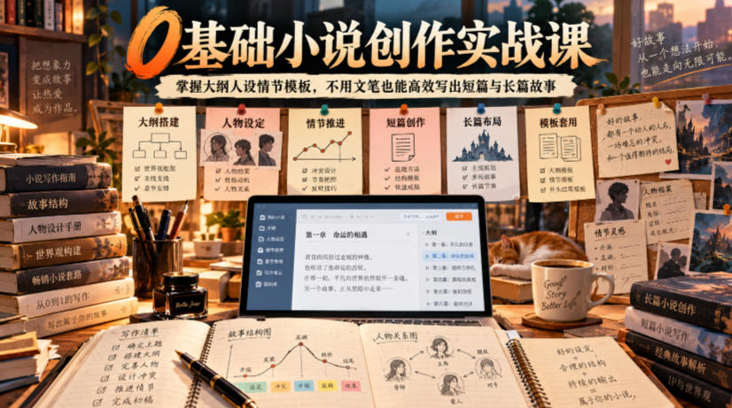 0基础小说创作实战课｜掌握大纲人设情节模板，不用文笔也能高效写出短篇与长篇故事-闲赋网