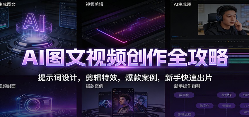 AI图文视频创作全攻略：提示词设计，剪辑特效，爆款案例，新手快速出片-闲赋网