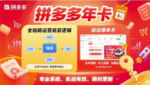 拼多多年卡【8月更新6节】拼多多全链路运营底层逻辑，超级爆单术-闲赋网