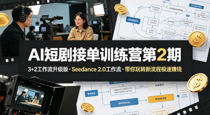 AI短剧接单训练营第2期，3+2工作流升级版，Seedance 2.0工作流，带你玩转新流程极速賺钱-闲赋网