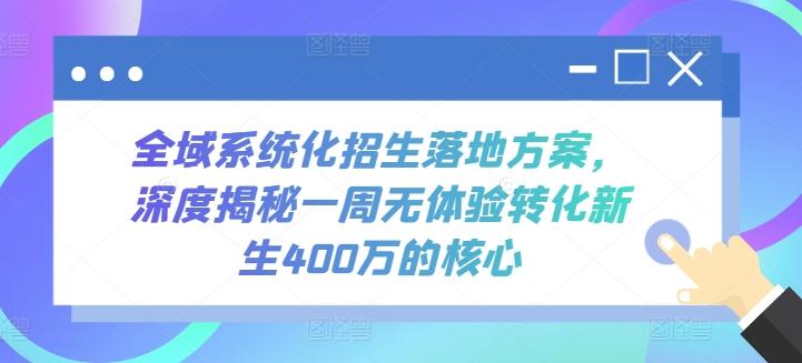 全域系统化招生落地方案，深度揭秘一周无体验转化新生400万的核心-闲赋网