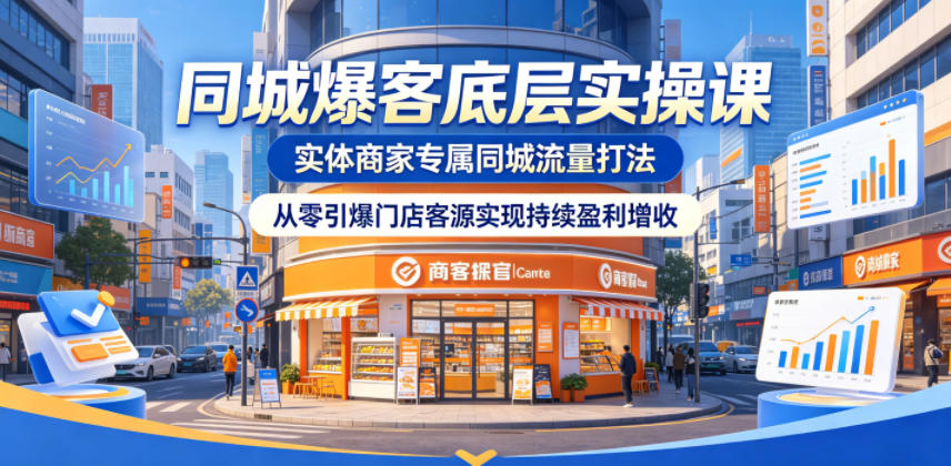 50f9529bcb8dac00040356b6412e5c88.jpeg 同城爆客底层实操课,实体商家专属同城流量打法,从零引爆门店客源实现持续盈利增收