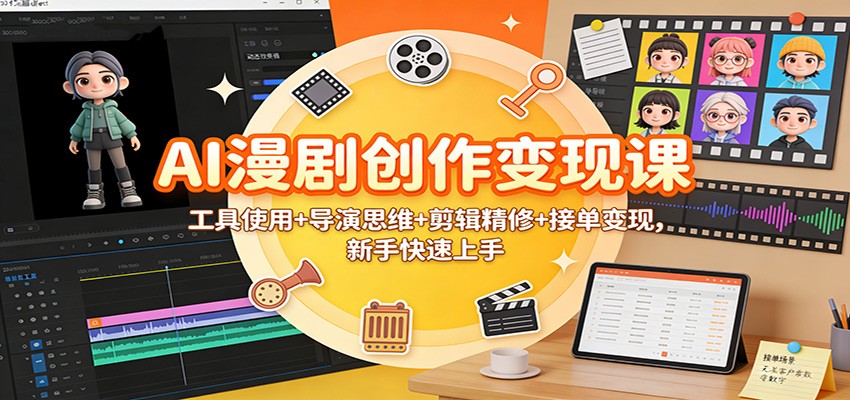 AI漫剧创作变现课：工具使用+导演思维+剪辑精修+接单变现，新手快速上手-闲赋网