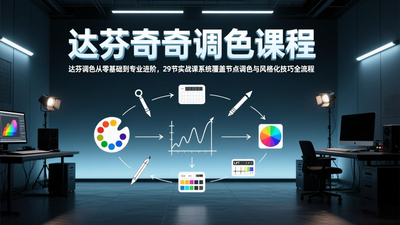 达芬奇调色从零基础到专业进阶，29节实战课系统覆盖节点调色与风格化技巧全流程-闲赋网