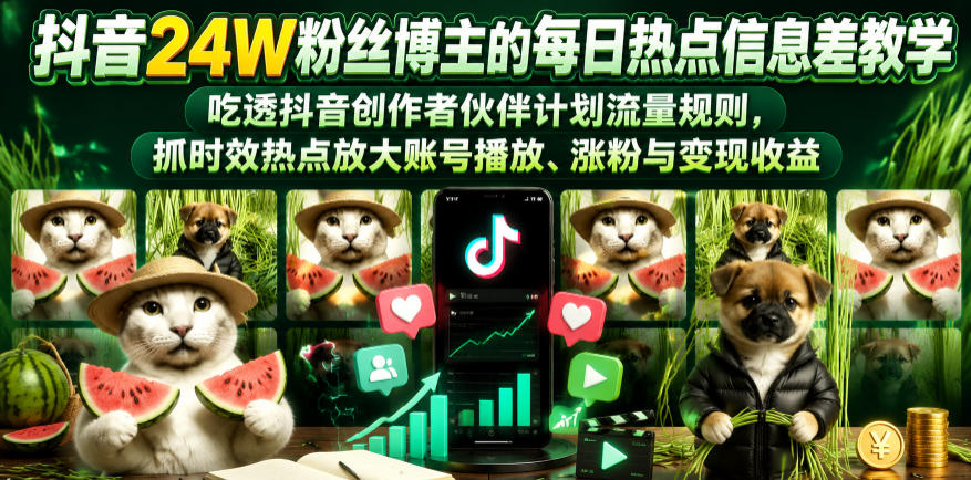 51f2f0d07d1d977feb6ee674bdab45bf.jpeg 抖音24W粉丝博主的每日热点信息差教学,吃透创作者伙伴计划流量规则,抓时效热点放大账号播放、涨粉与变现收益(更新)