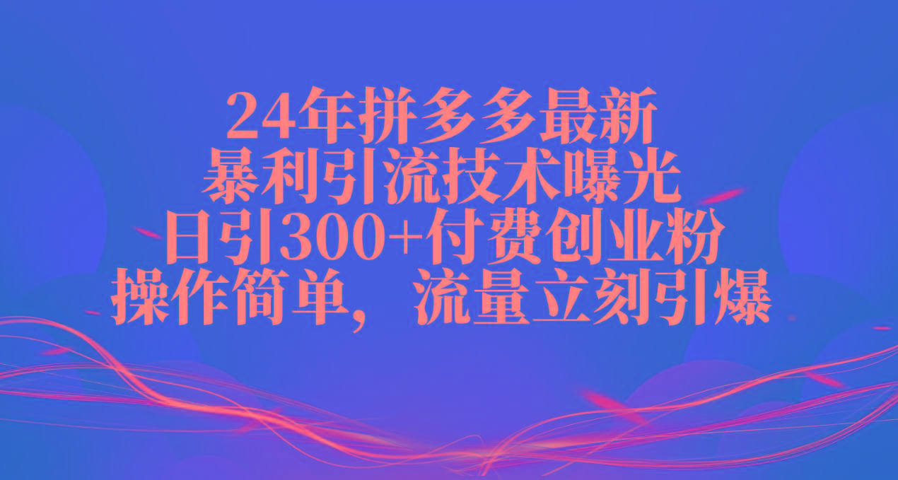 24年拼多多最新暴利引流技术曝光，日引300+付费创业粉，操作简单，流量…-闲赋网