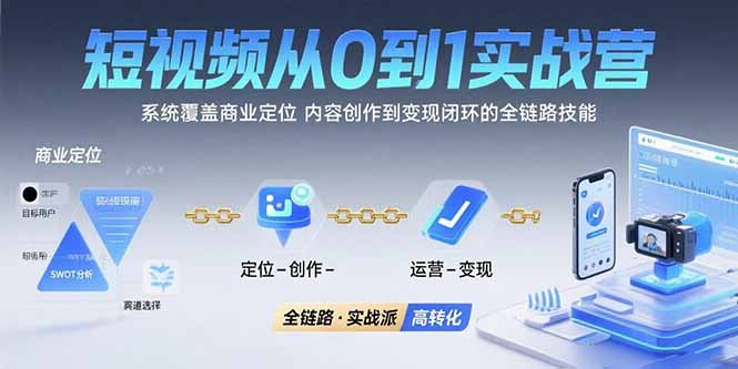 短视频从0到1的实战营：系统覆盖商业定位,内容创作到变现闭环的全链路技能-闲赋网