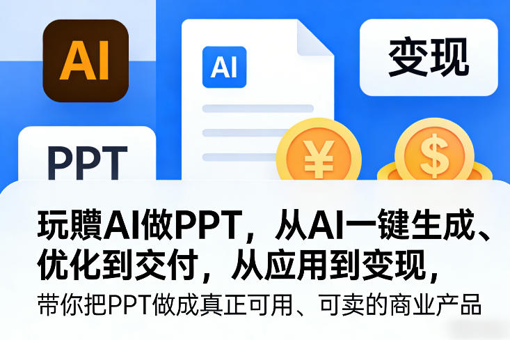 玩賺AI做PPT，从AI一键生成、优化到交付，从应用到变现，带你把PPT做成真正可用、可卖的商业产品-闲赋网