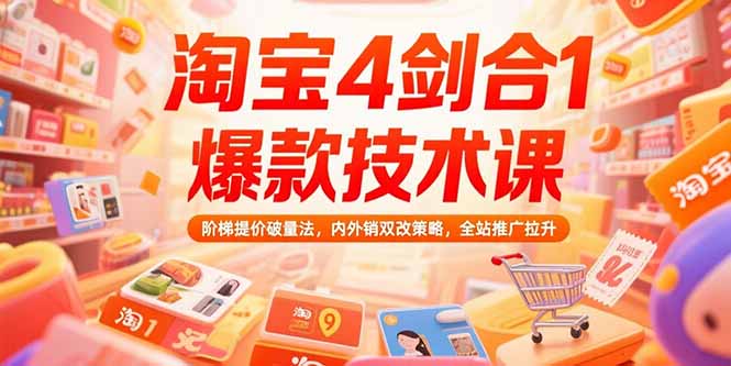 淘宝4剑合1爆款技术课73期：阶梯提价破量法，内外销双改策略 全站推广拉升-闲赋网