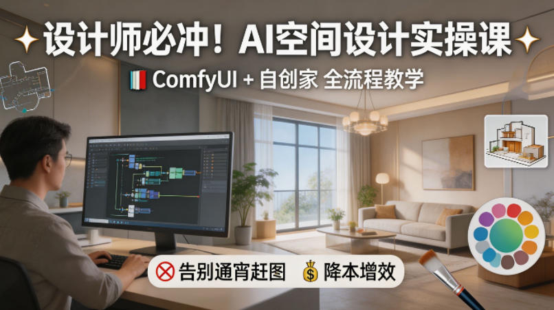设计师必冲！AI空间设计实操课，ComfyUI+自创家全教学，告别通宵赶图，降本增效-闲赋网