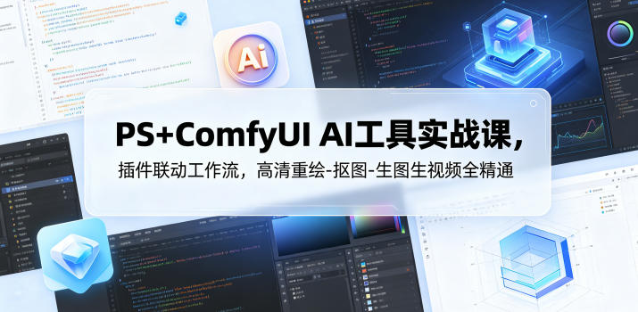 PS+ComfyUI AI工具实战课，插件联动工作流，高清重绘-抠图-生图生视频全精通-闲赋网