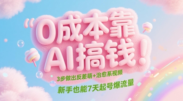 0成本靠AI搞钱！3步做出反差萌+治愈系视频，新手也能7天起号爆流量-闲赋网