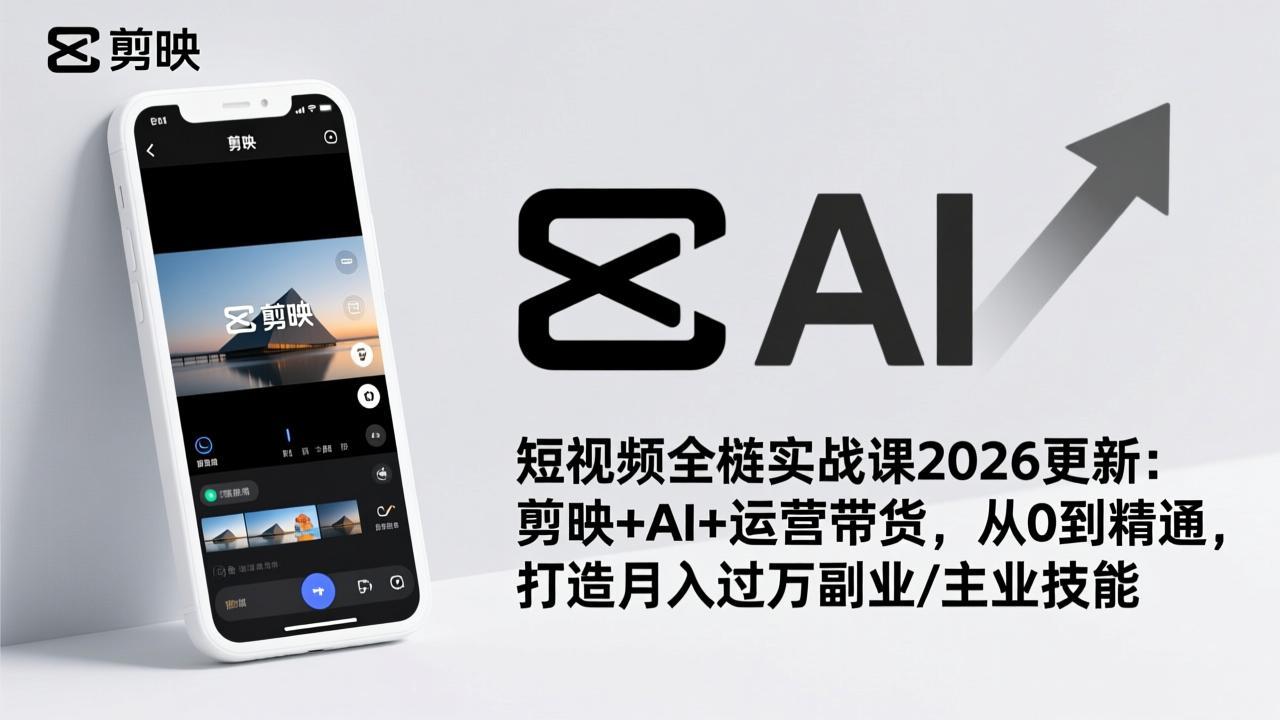 短视频全栈实战课2026更新：剪映+AI+运营带货，从0到精通，打造月入过万副业/主业技能-闲赋网