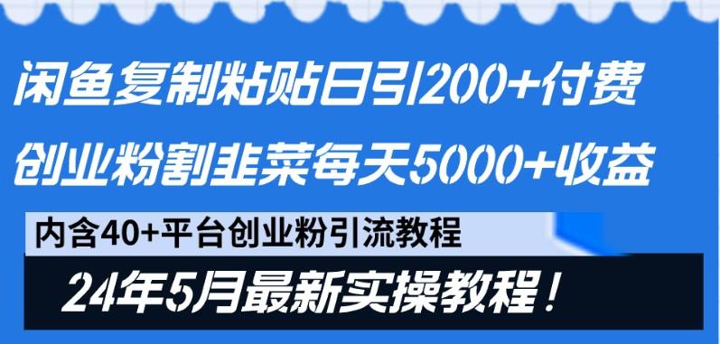 闲鱼复制粘贴日引200+付费创业粉，24年5月最新方法！割韭菜日稳定5000+收益-闲赋网
