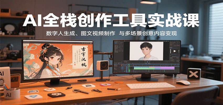 AI全栈创作工具实战课：数字人生成、图文视频制作与多场景创意内容变现-闲赋网