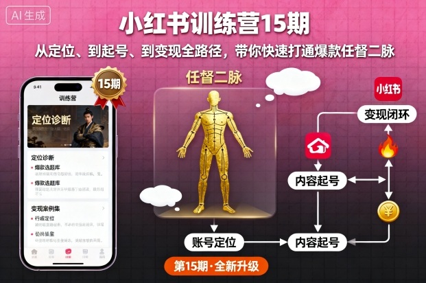 小红书训练营15期，从定位、到起号、到变现全路径，带你快速打通爆款任督二脉-闲赋网