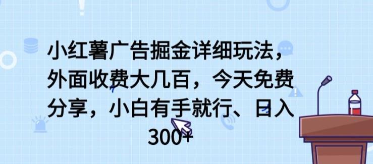 小红薯广告掘金详细玩法，外面收费大几百，小白有手就行，日入300+【揭秘】-闲赋网