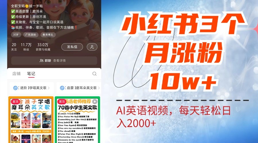 小红书三个月涨粉10W，AI英语视频0成本制作，每天轻松日入2000+-闲赋网