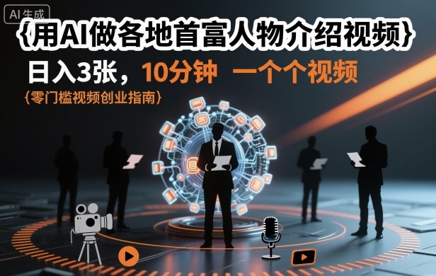 用AI做各地首富人物介绍视频，日入3张，10分钟一个视频-闲赋网