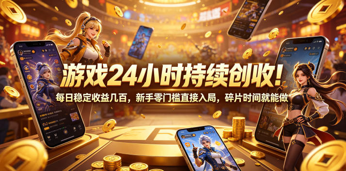 游戏24小时持续创收！每日稳定收益几百，新手零门槛直接入局，碎片时间就能做【揭秘】-闲赋网
